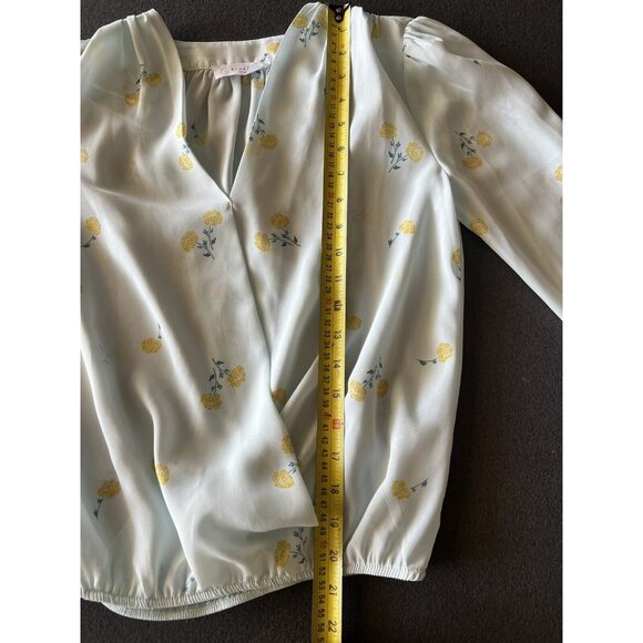 Elodie Long Sleeve Blouse Womens XS light blue green floral elastic waist/sleeve - Picture 10 of 14